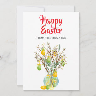 Elegant Modern Floral Easter Happy Easter Photo Holiday Card
