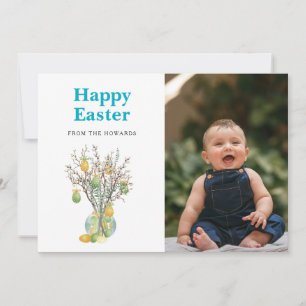 Elegant Modern Floral Easter   Happy Easter Photo Holiday Card