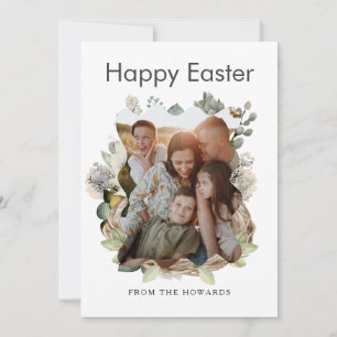 Elegant Modern Floral Easter   Happy Easter Photo Holiday Card