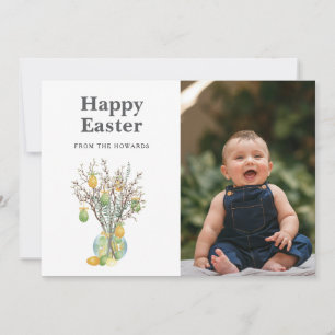 Elegant Modern Floral Easter   Happy Easter Photo Holiday Card