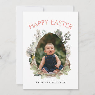 Elegant Modern Floral Easter   Happy Easter Photo Holiday Card