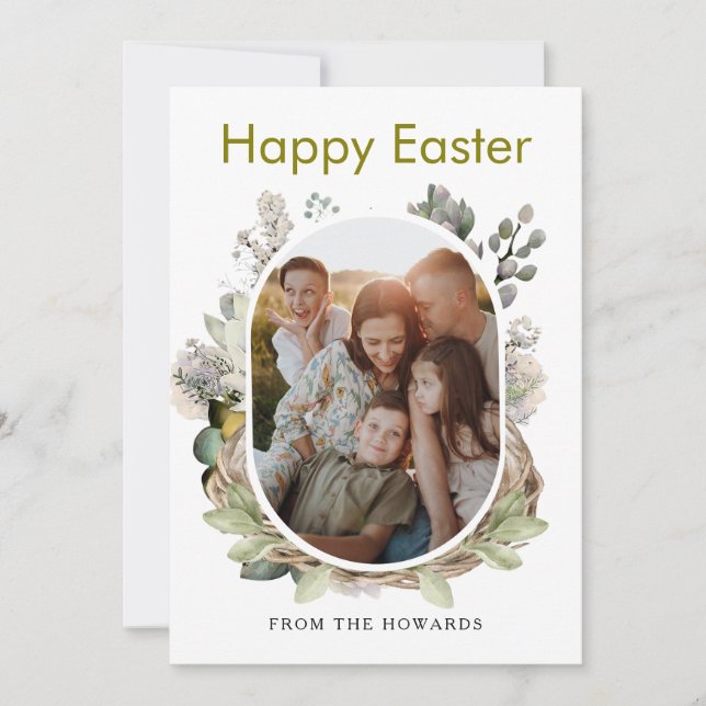 Elegant Modern Floral Easter | Happy Easter Photo Holiday Card (Front)