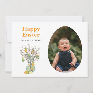 Elegant Modern Floral Easter   Happy Easter Photo Holiday Card