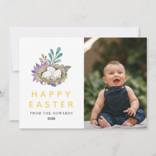 Elegant Modern Floral Easter   Happy Easter Photo Holiday Card