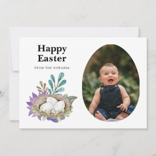 Elegant Modern Floral Easter   Happy Easter Photo Holiday Card