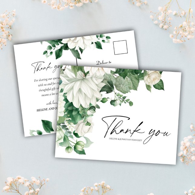 Elegant Modern Floral Emerald Green Wedding Postcard (Elegant Modern Floral Emerald Green Wedding Postcard)
