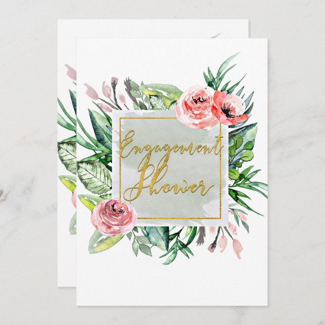 Elegant Modern Floral Engagement Shower Invitation (Front/Back)