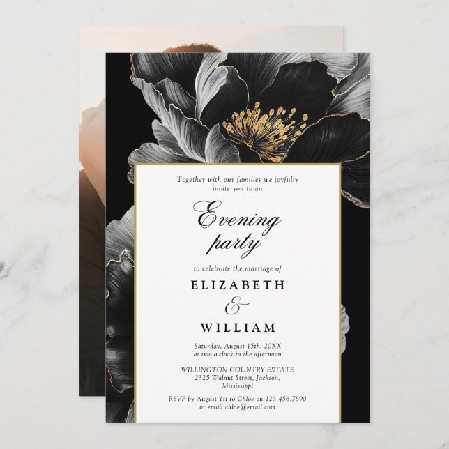 Elegant Modern Floral Evening Party Wedding Photo Invitation (Front/Back)