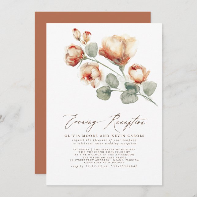 Elegant Modern Floral Fall Evening Reception Invitation (Front/Back)