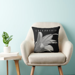 Elegant Modern Floral Friendship Black White Cushion