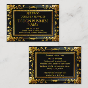 Elegant Modern Floral Gold Black Ornate Business Card