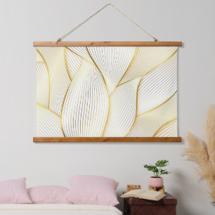 Elegant Modern Floral Gold White Line Collection Hanging Tapestry