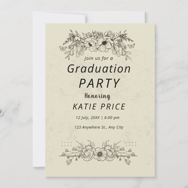 elegant modern FLORAL  Graduation Invitations (Front)