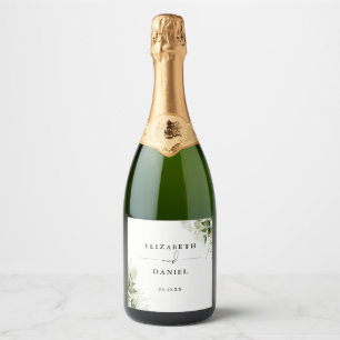 Elegant Modern Floral Greenery Wedding Sparkling Wine Label