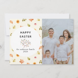 Elegant Modern Floral  Happy Easter Family Photo Holiday Card