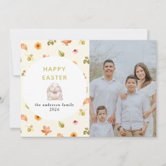 Elegant Modern Floral Happy Easter Family Photo Holiday Card