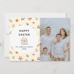 Elegant Modern Floral Happy Easter Family Photo Holiday Card