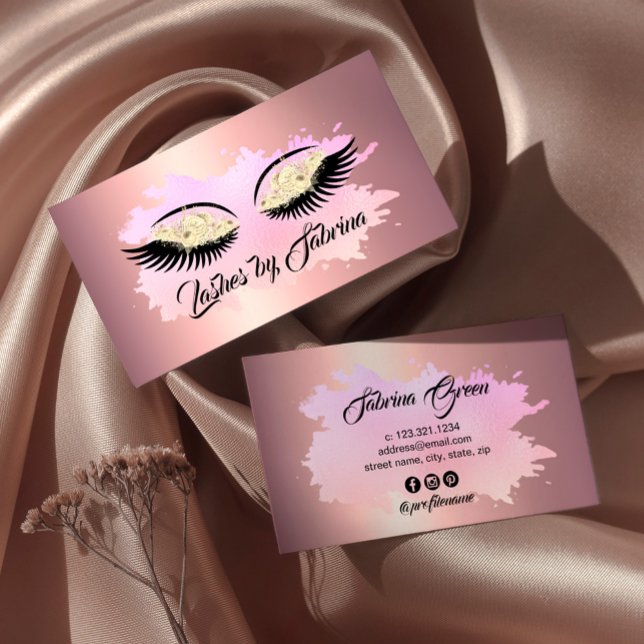 Elegant modern floral lashes rose gold business card (Creator Uploaded)