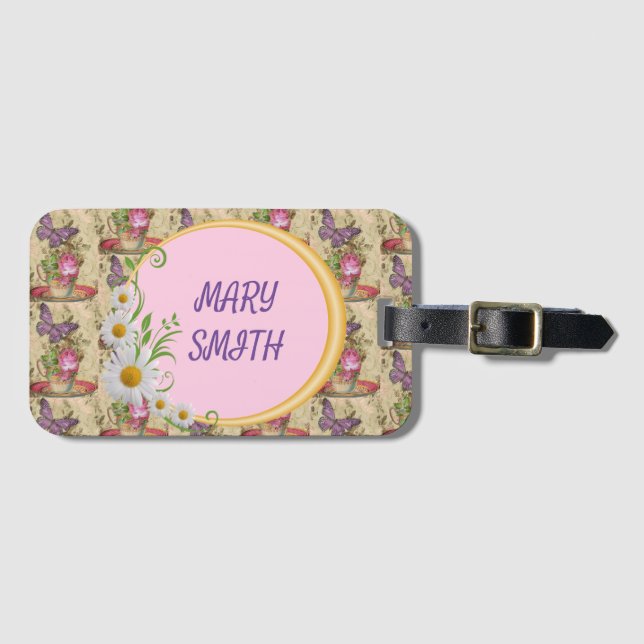 Elegant Modern Floral Luggage Tag (Front Horizontal)