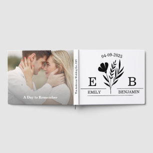 Elegant Modern Floral Monogram Photo Wedding  Guest Book