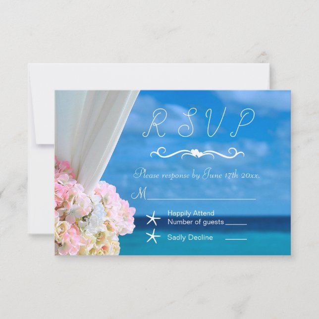 Elegant Modern Floral Ocean Beach Summer RSVP (Front)