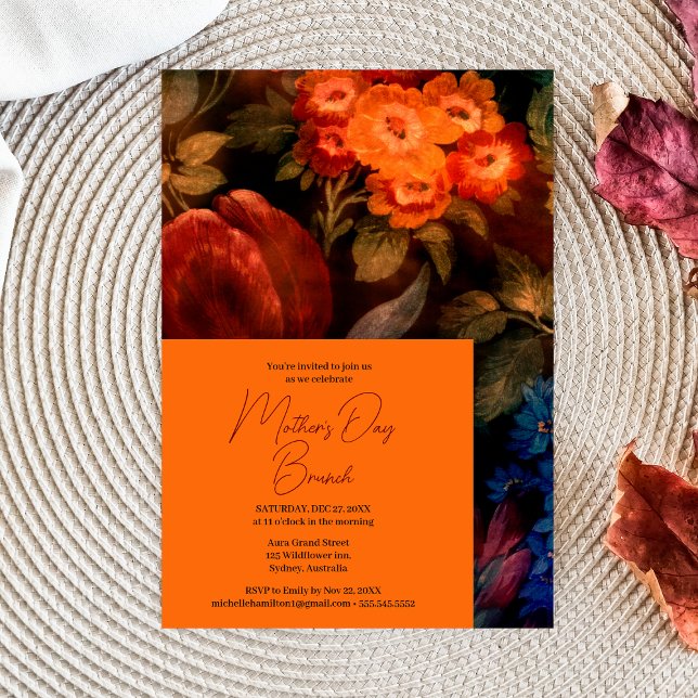 Elegant Modern Floral Orange Mother's day brunch Invitation (Creator Uploaded)