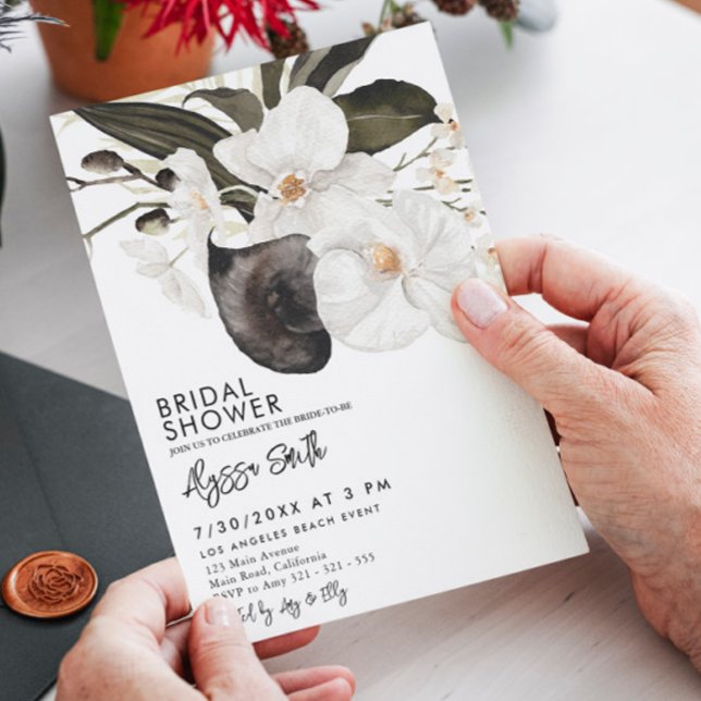 Elegant Modern Floral Orchid Blooms Bridal Shower Invitation (Creator Uploaded)
