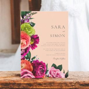 Elegant modern floral peach wedding invitation