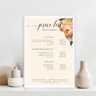 Elegant, Modern, Floral Peony price list  Poster