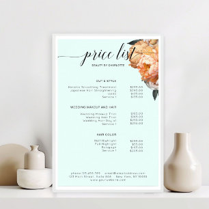 Elegant, Modern, Floral Peony Price List Poster