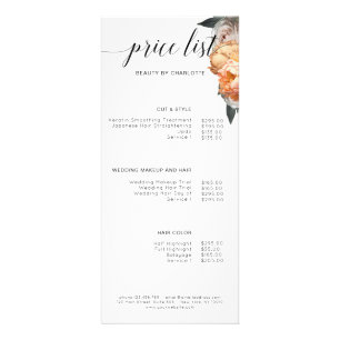 Elegant, Modern, Floral Peony price list Rack Card