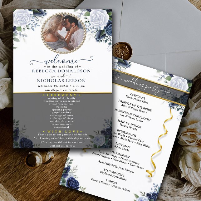 Elegant Modern Floral Photo Wedding Program (Creator Uploaded)
