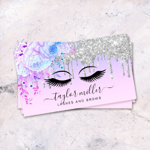 Elegant modern floral purple silver eyelashes  business card