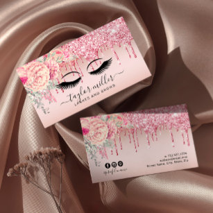 Elegant modern floral rose gold eyelashes  business card