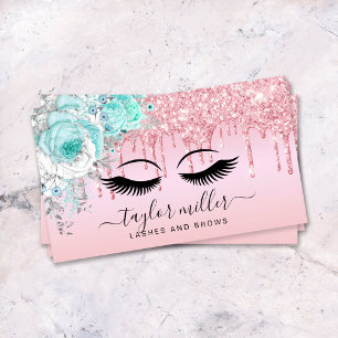 Elegant modern floral rose gold mint eyelashes business card