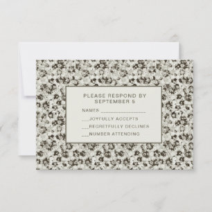 Elegant Modern Floral RSVP Card Silver Black