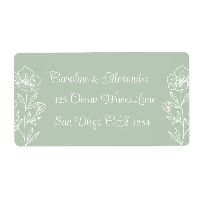 Elegant Modern Floral Sage Green Return Address (Front)