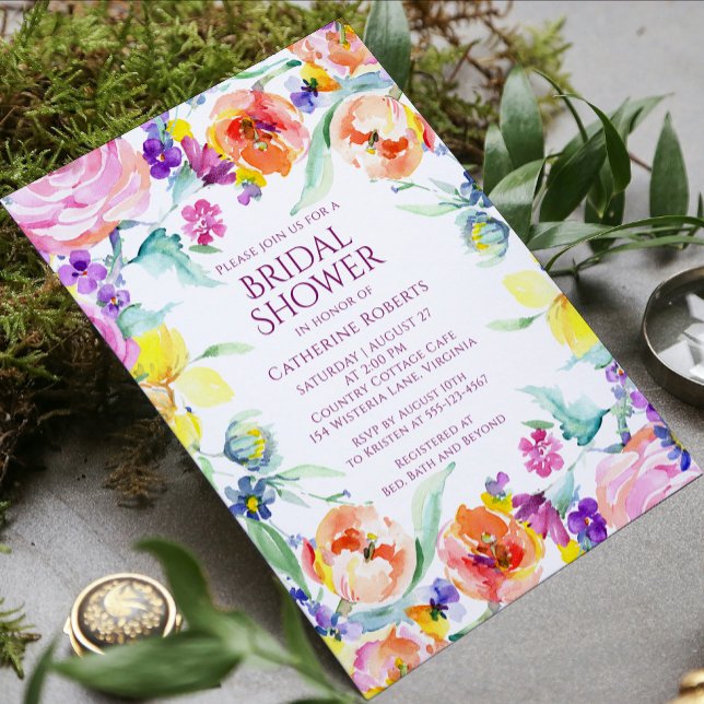Elegant Modern Floral Watercolor Bridal Shower Invitation (Creator Uploaded)