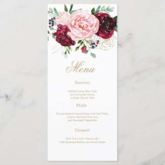 Elegant modern floral watercolor menu