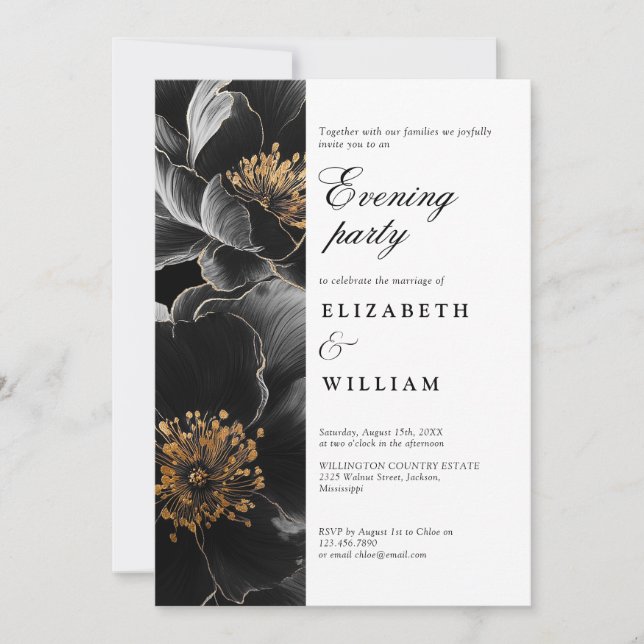 Elegant Modern Floral Wedding Evening Party Invitation (Front)