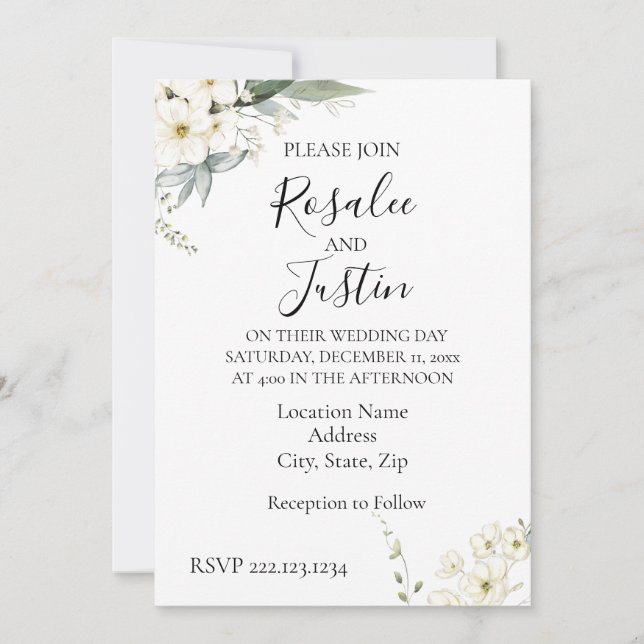 Elegant Modern Floral Wedding Invitation (Front)