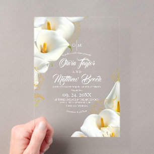 Elegant Modern Floral Wedding Photo Acrylic Invitations