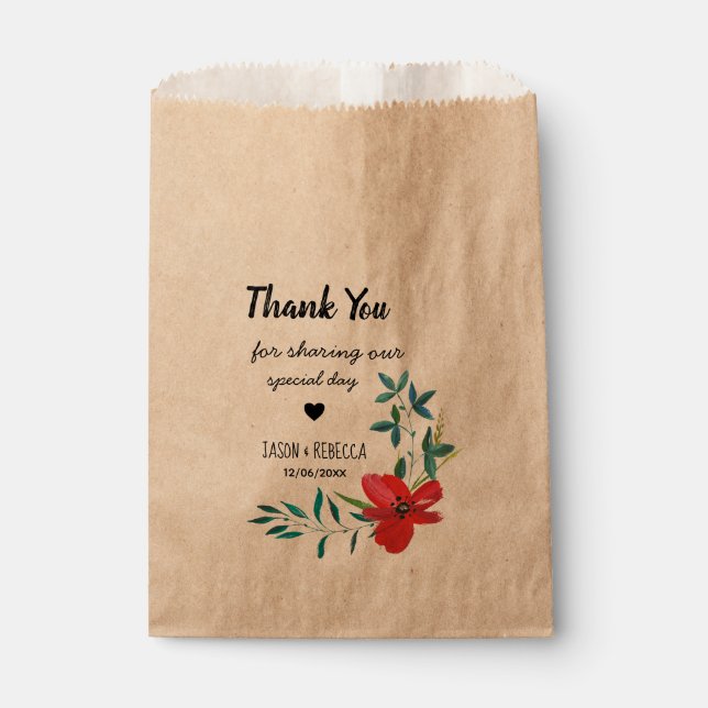 Elegant Modern Floral Wedding Thank You Favour Bags (Front)