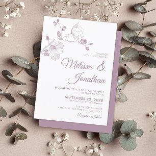Elegant modern floral white purple orchids wedding invitation