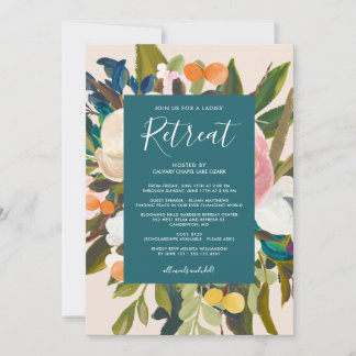 Elegant Modern Florals Ladies' Retreat Teal Invitation