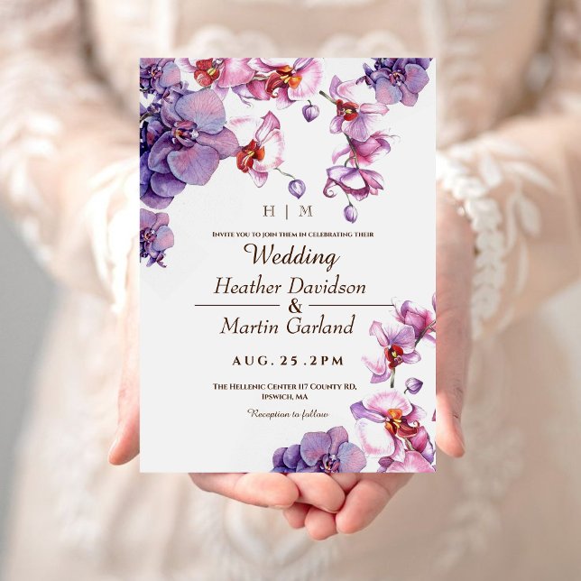 Elegant Modern Flower Purple Pink Orchid Wedding Invitation (Creator Uploaded)