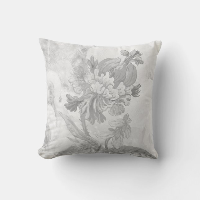 Elegant Modern Flower | Soft Light Grey & White Cushion (Front)
