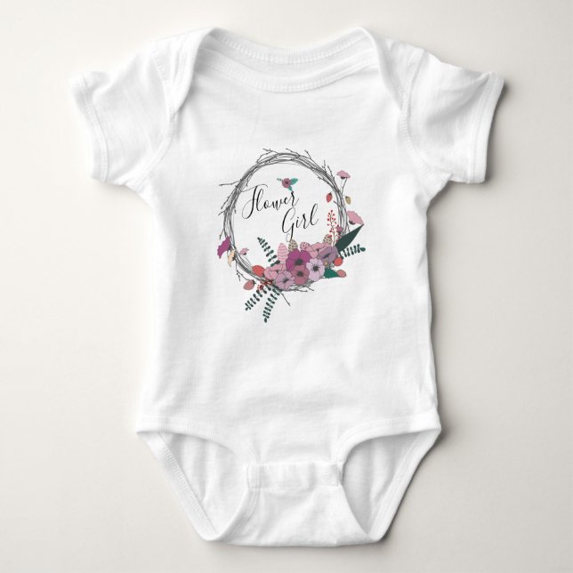 Elegant & modern flower wreath flower girl baby bodysuit (Front)