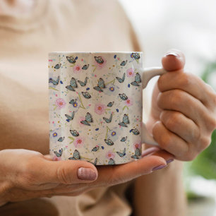 Elegant Modern Flowers and butterfly pattern Coffee Mug