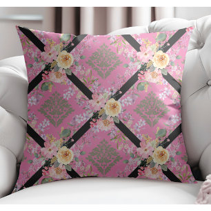 Elegant Modern Flowers and Floral Damask Pink Cushion